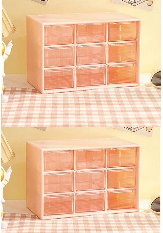 4pcs 9 Grid Storage Boxes Organizer Transparent Small Drawer Partitioned Student Desktop Wall-mounted Sundries Storage Box Cute