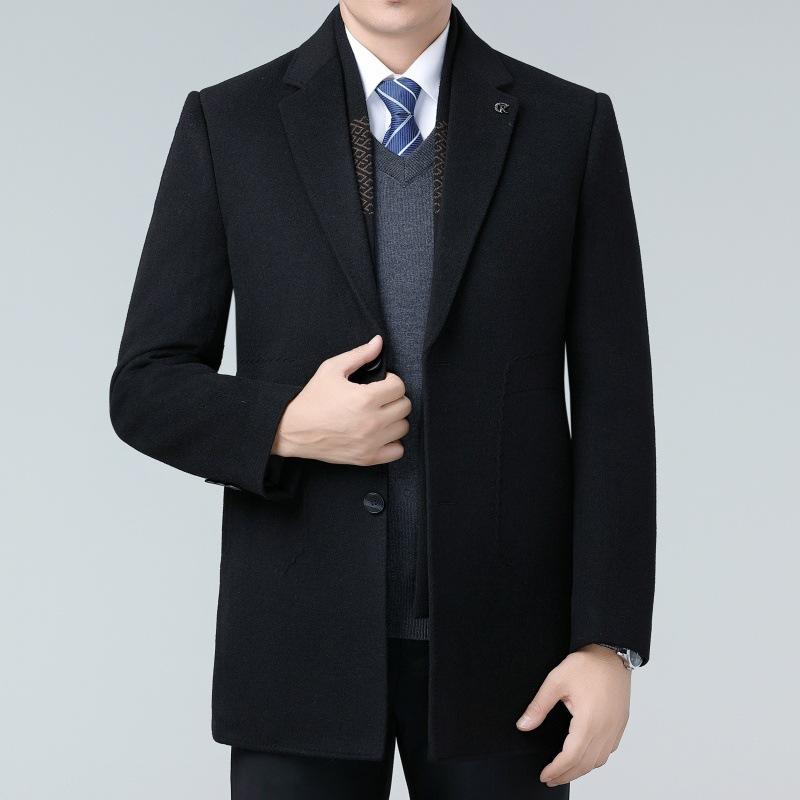 Winter double-sided wool cashmere coat men's wool wool mid-length suit collar woolen removable down liner jacket