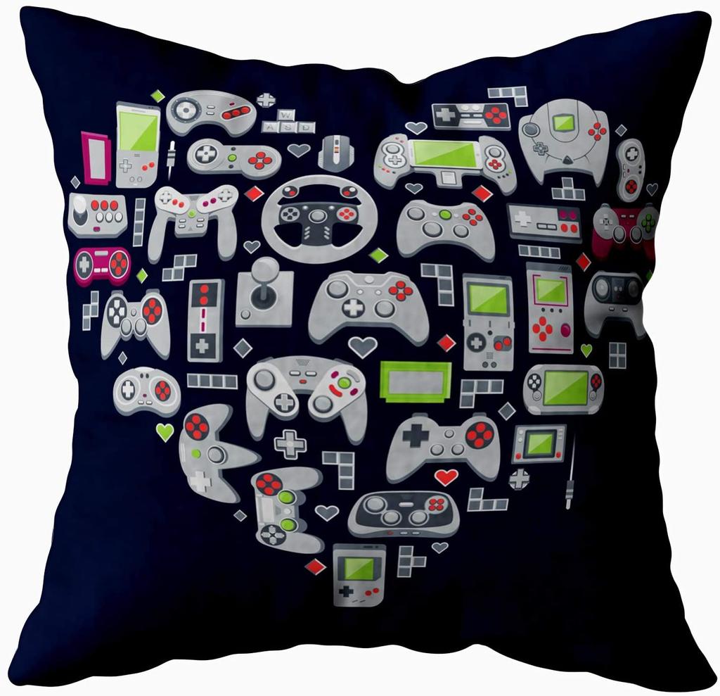 RZN Gamer Game Controller Joypad Joystick Cushion Cover Red Plaid Throw Pillow Covers 45x45cm for Home Sofas