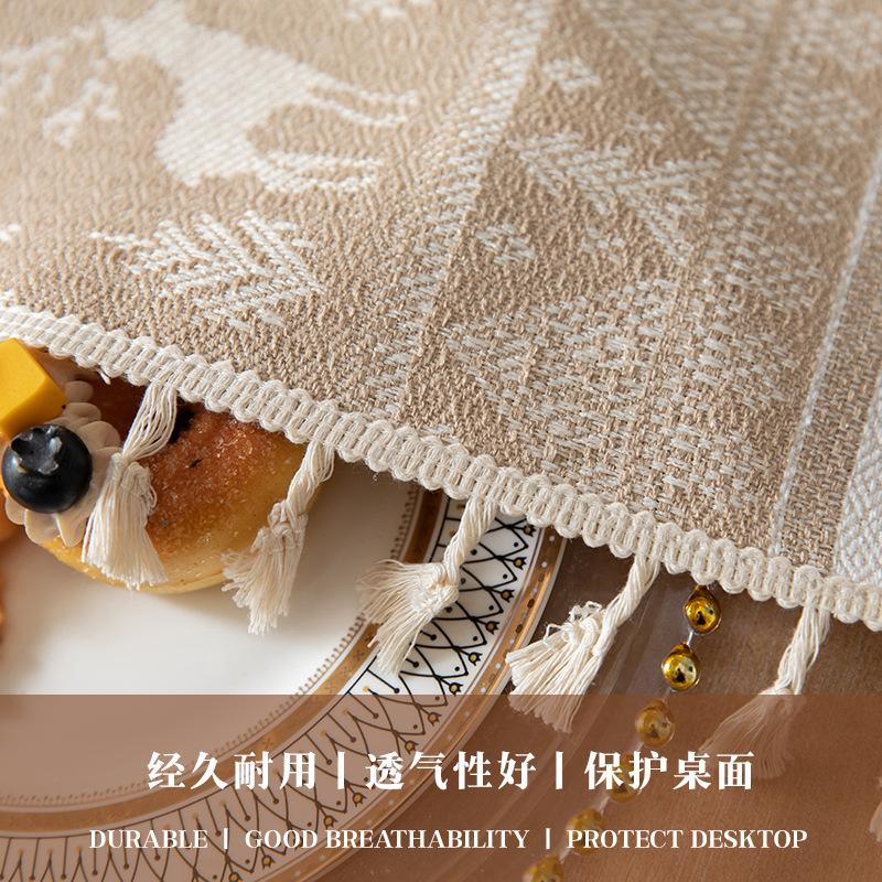 Christmas Deer Tablecloth Cotton And Linen Art Table Cloth Light Luxury High-End Rectangular Tablecloth Fringed Cover Towel