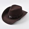 100% Leather Men Women Western Cowboy Hat Wide Brim Godfather Hats Gentleman Church Sombrero Hombre Jazz Cap