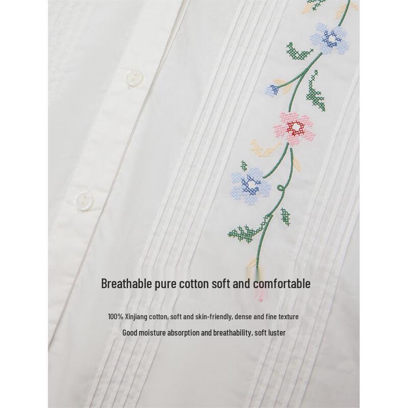 INMAN Women's French Doll Collar Embroidered Puff Sleeve Blouse