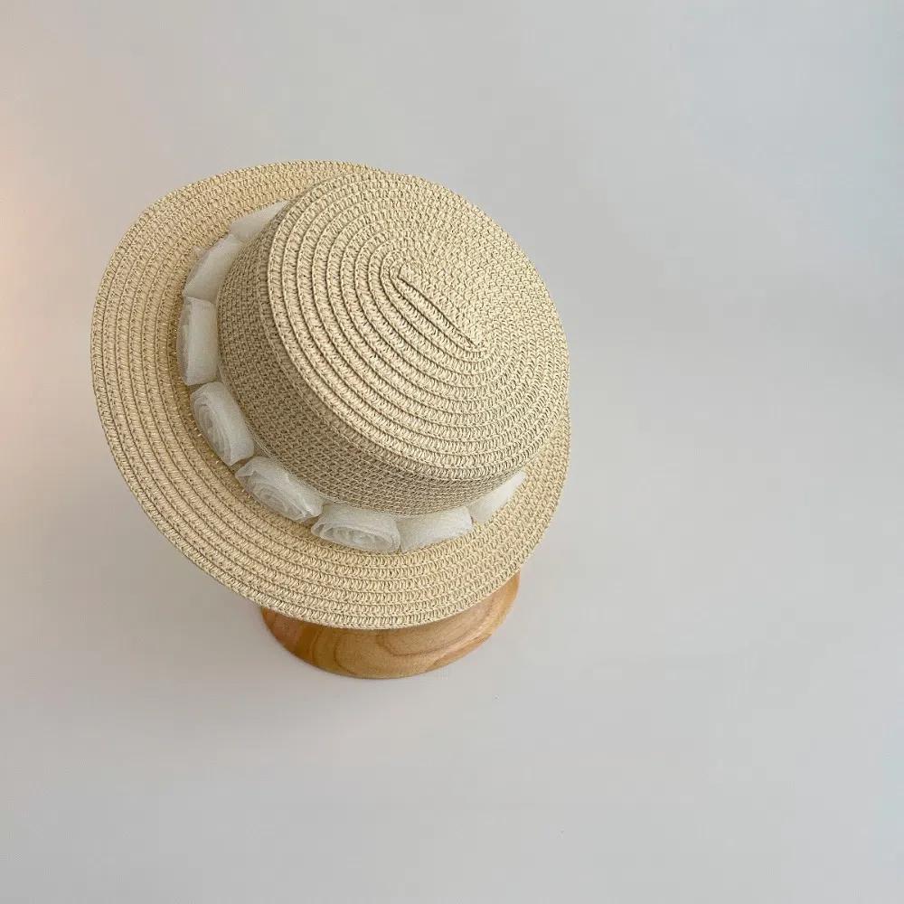Summer Flower Lace Straw Hat French Children Sun Hat Fashion Baby Straw Caps Outdoor