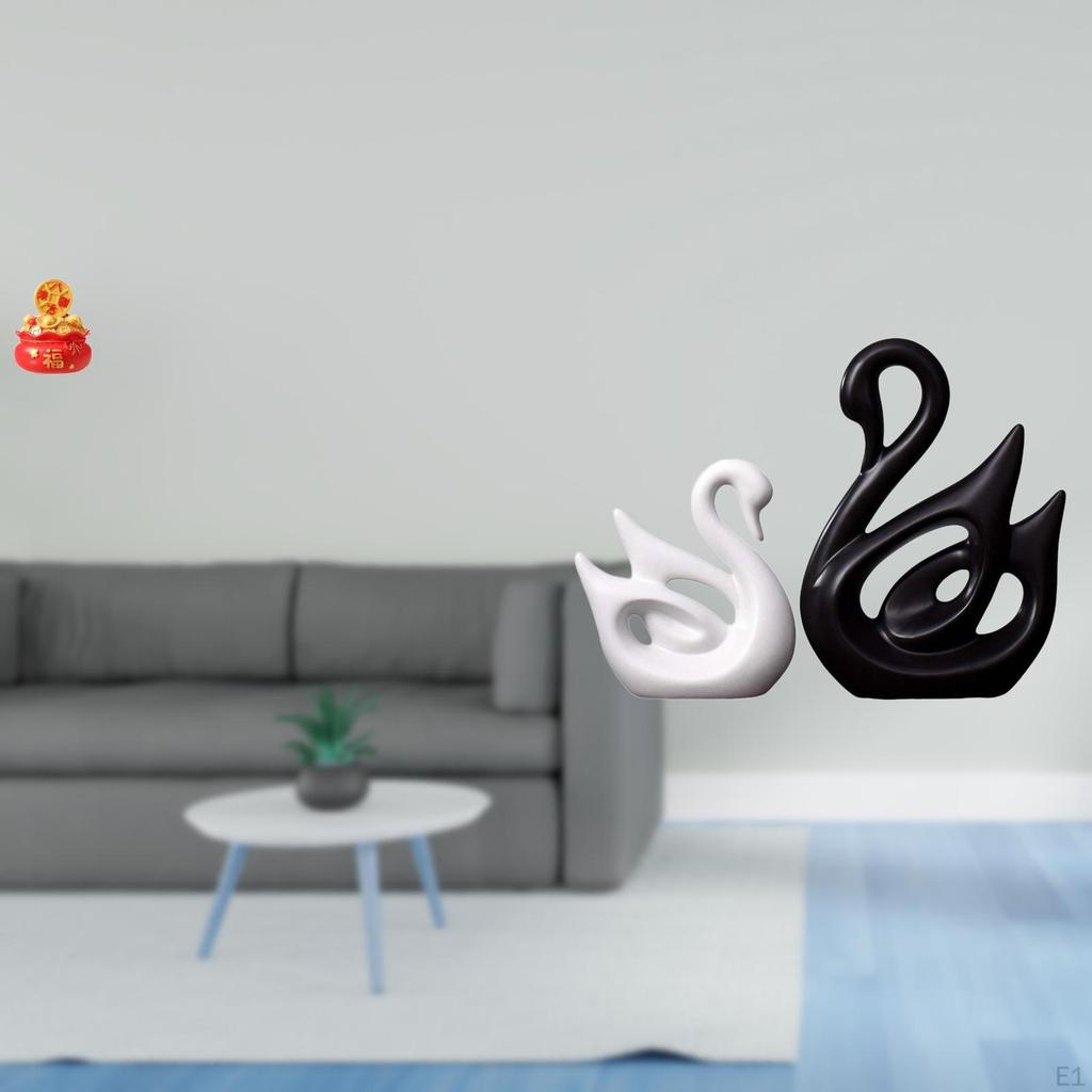 Festival Treasure Swan Ornament Porcelain Couple Figurine Art Craft Cornucopia Sculpture for Office