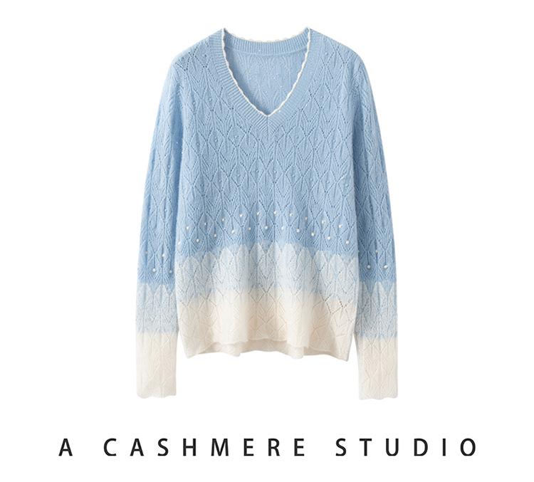 Kang Sai Ni 2026 Lurex Sequin Cashmere Lace Sweater - Autumn/Winter 7-Gauge Hollow Out Color Block Knitwear