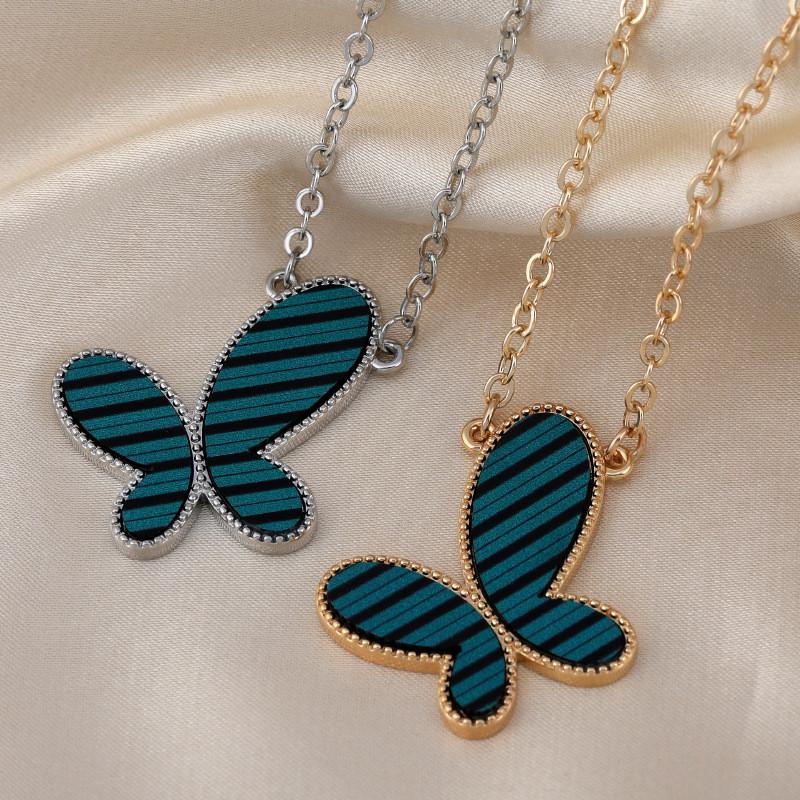 Stylish Titanium Steel Striped Butterfly Necklace For Women Perfect For Any Occasion