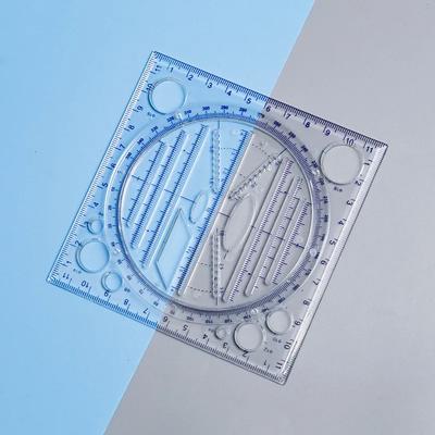 1/2pcs Multi-Functional Geometry Drawing Ruler, Transparent Protractor, Rotatable Ruler, 3D Scale Ruler for Drafting