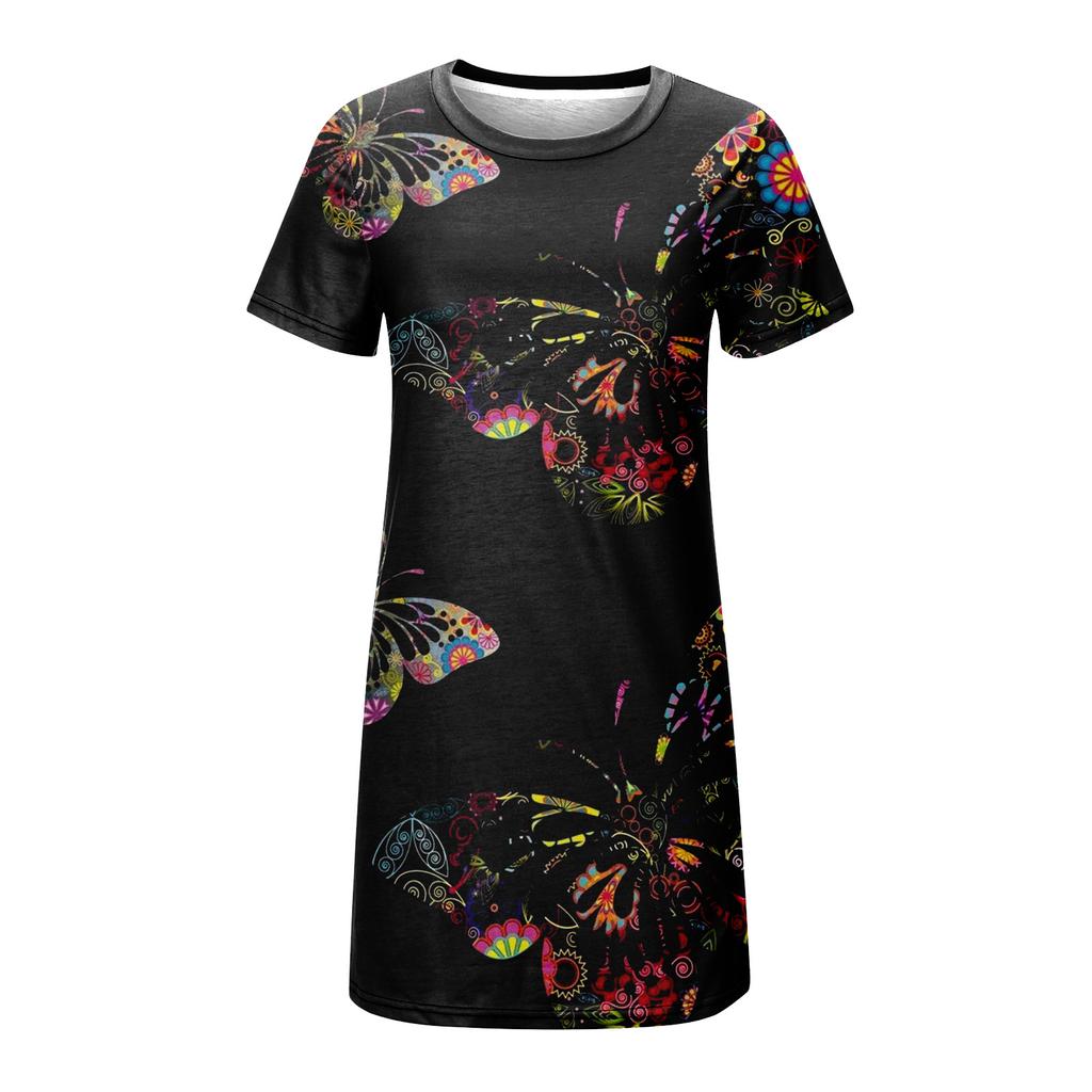 Women's Summer Dress T-Shirt  Dress Beach Short Sleeve Dress Casual Dress Knee Length Flowy Short Sleeve Loose Dress