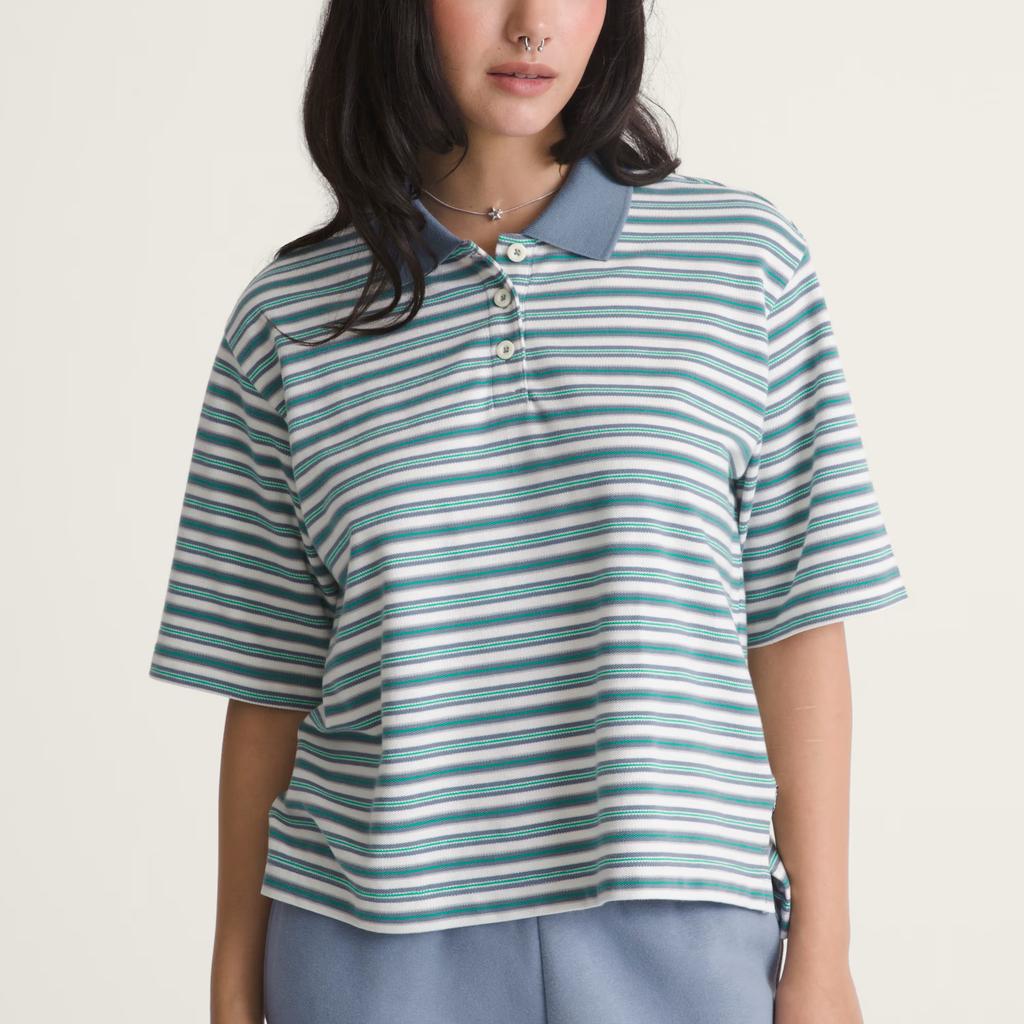 Vans Color Block Gestreiftes Knopf-Kurzarm-Polohemd Damen Oberteile VN0010AVFOI