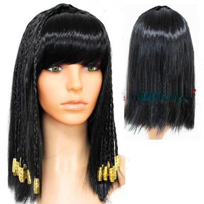 Paruka na cosplay Kleopatry Královna starověkého Egypta Cosplay Vintage Černé pletené vlasy Zlaté kuličky Dekorace Paruky na Halloweenskou párty +Síťka na paruku