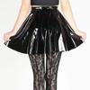 Women Dark Style Shiny Pu Leather Pleated A Line Mini Skirt