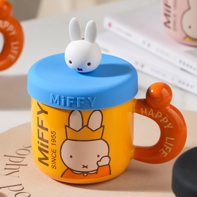 High Value Cartoon Miffy Ceramic Cup with Lid for Home Cute Couple Water Cup Gift Box Creative Souvenir Mug