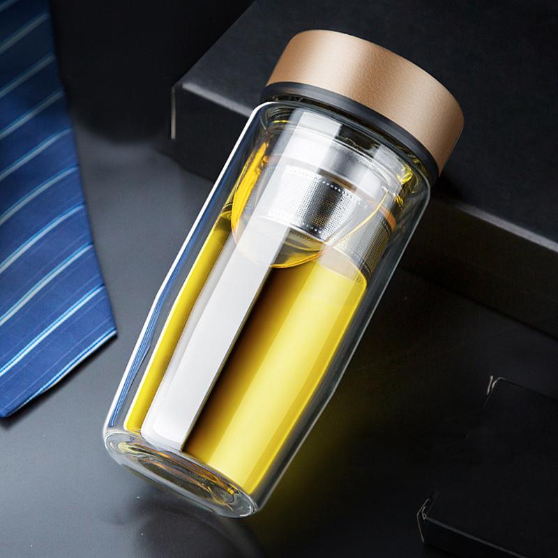 Dwukomorowe Szklanki Przenośny Kubek do Herbaty Mleka Kawy Szklany Kubek do Napojów z Pokrywką Izolacja Termiczna Ochrona przed Oparzeniem Kubek do Picia Wody