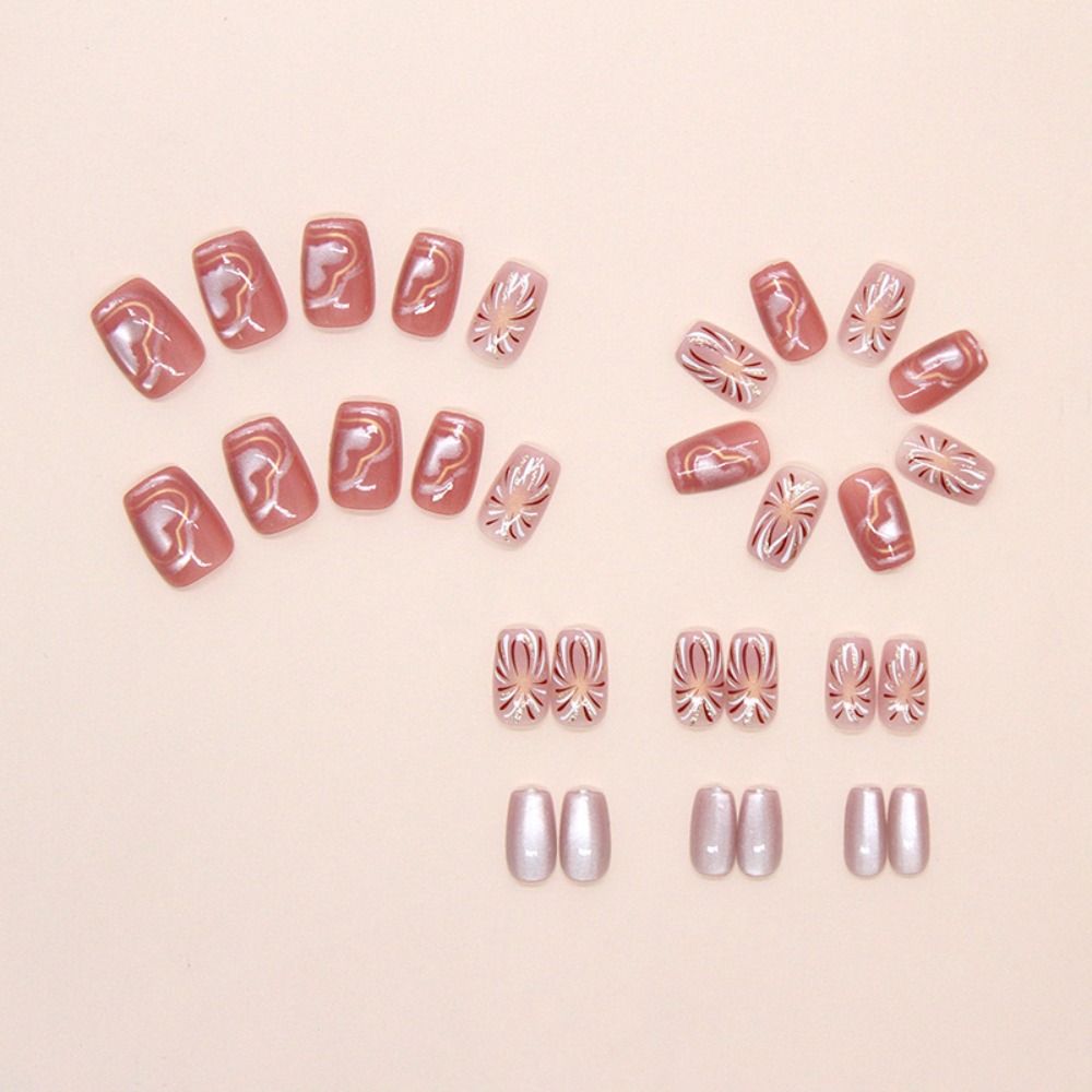 30pcs Short Ballerina False Nails Cat Eye Shining Slices French Fake Nails Polka Dots Checkered Golden Butterfly Press On Nails