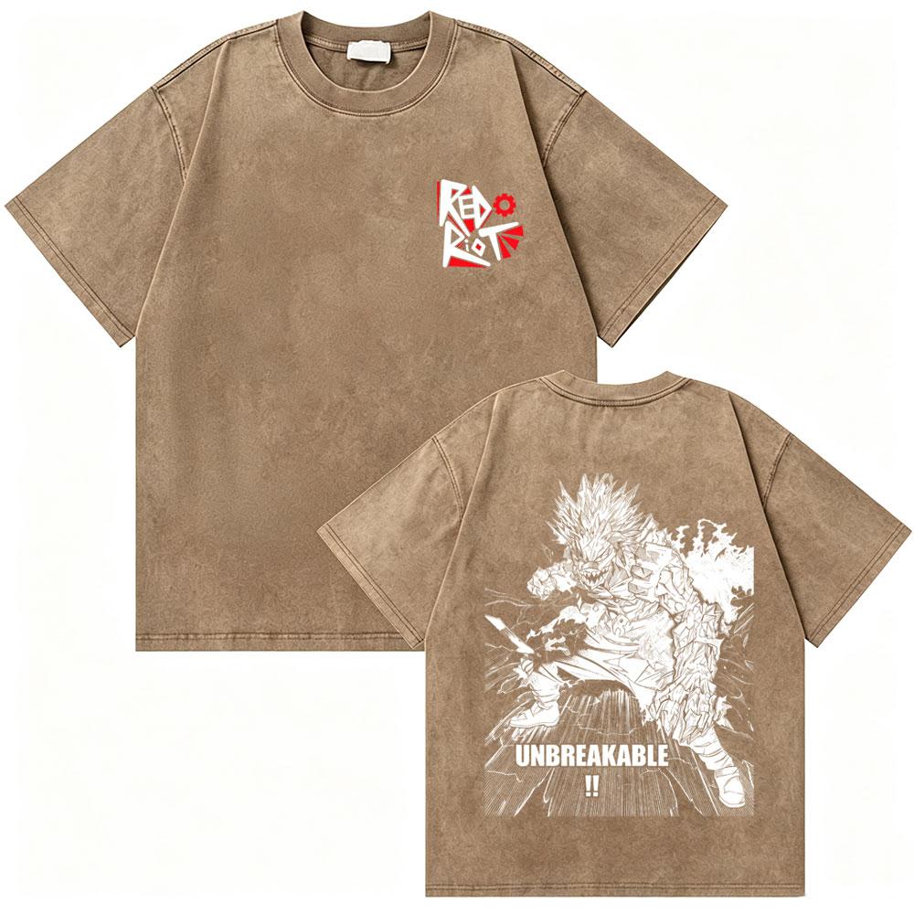 Washed Vintage Anime My Hero Academia Eijiro Kirishima T-shirt Men Women Manga Casual Retro T-shirts Men's Cotton Oversized Tees