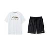 Li Ning Logo Print Versatile Comfortable Breathable Round Neck Pullover Short Sleeve T-Shirt Casual Sports Set Unisex Tops AHSS549-2+AKSV843-1