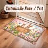 Floral Garden Theme Crystal Velvet Floor Rug Personalized Custom Name Text Warm Carpet Home Decoration