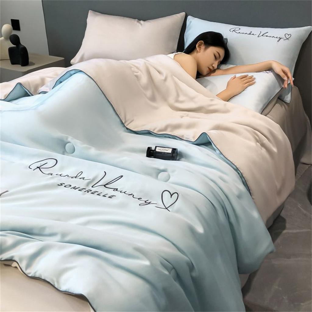 Ice silk air conditioner with three/four piece set, summer cool, machine washable, naked sleeping, summer blanket, washed in core student dormitory