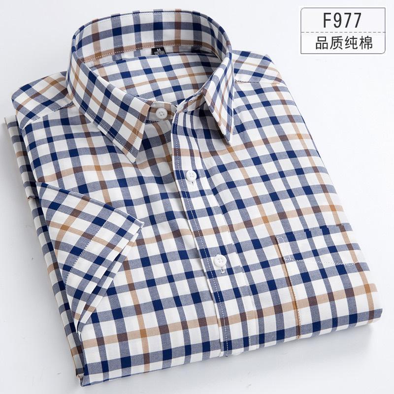 Summer Pure Cotton Men's Plaid Short-sleeved Shirt Casual Business Cotton Half-sleeved Young and Middle-aged Shirt