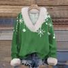 Women's Sweatshirt Long Sleeve Christmas Print Plush Collar V-Neck Pullover Top