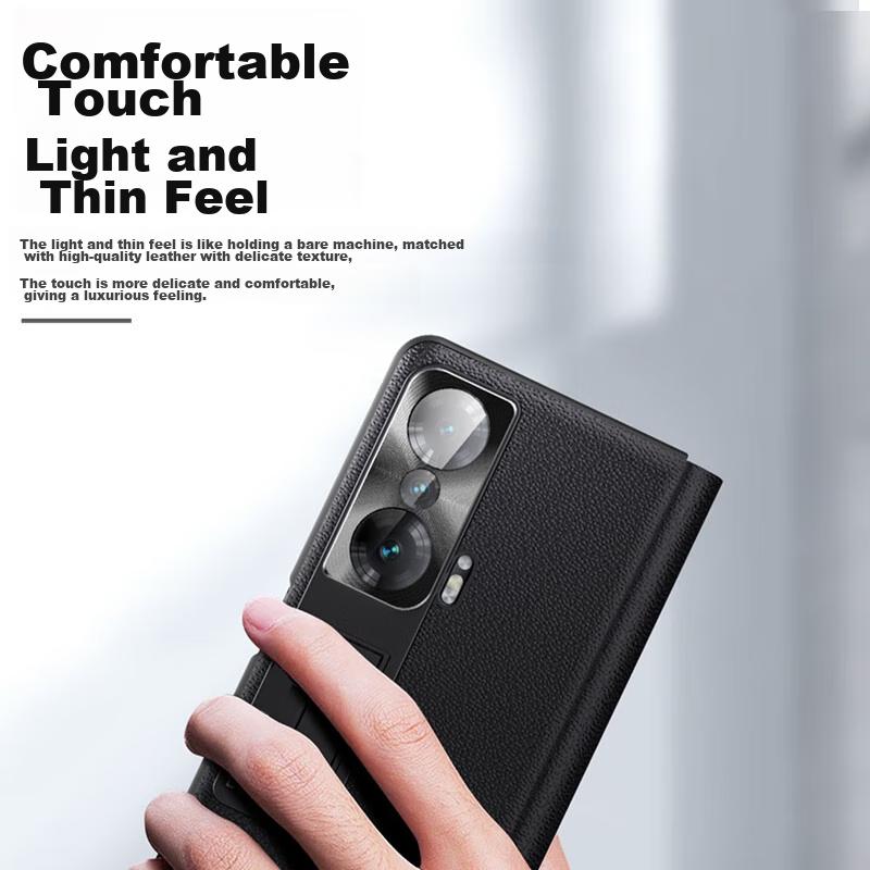 Foldable Protective Case for Honor Magic Vs, Full Protection Magnetic Stand Back Genuine Leather, Black