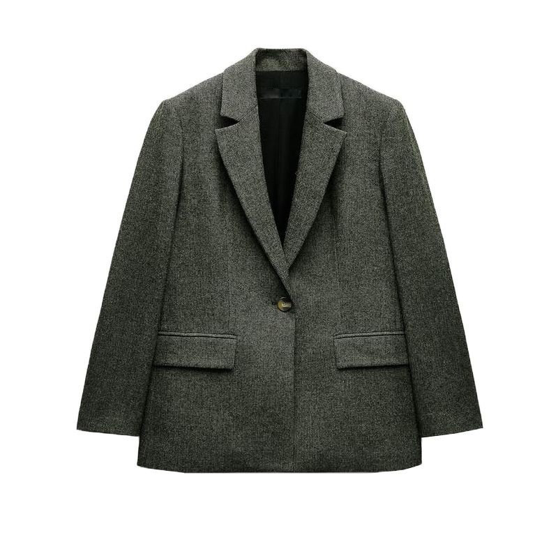 

Осень и Зима Новая женская одежда Лацкан Длинный рукав Флис Смешанный Елочка Твил Прямой Блейзер 2023977 Grey L