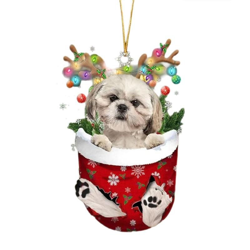 Festival Dog Hanging Charm Acrylic Dog Pendant Christmas Decoration Hanging Dog Ornament for Tree Adornment