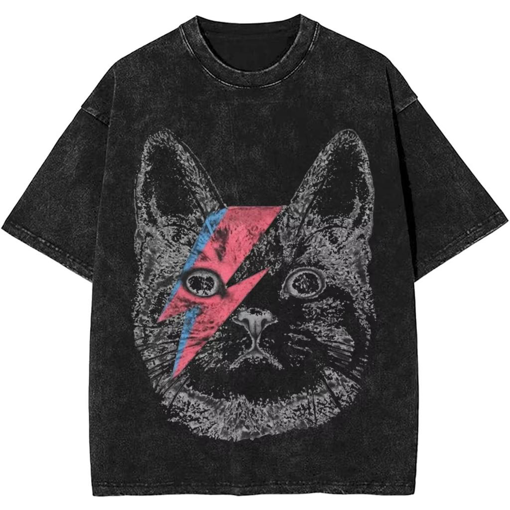 From The Vintage Washed T Shirt Men Davids Bowied Vintage Cotton T-Shirts Summer O Neck Leisure Tees Clothe