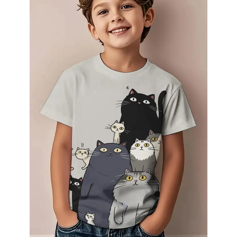 Sommer Kinder 3D-Druck Rundhals T-Shirt Mode Vielseitig Trend Atmungsaktiv Lässig