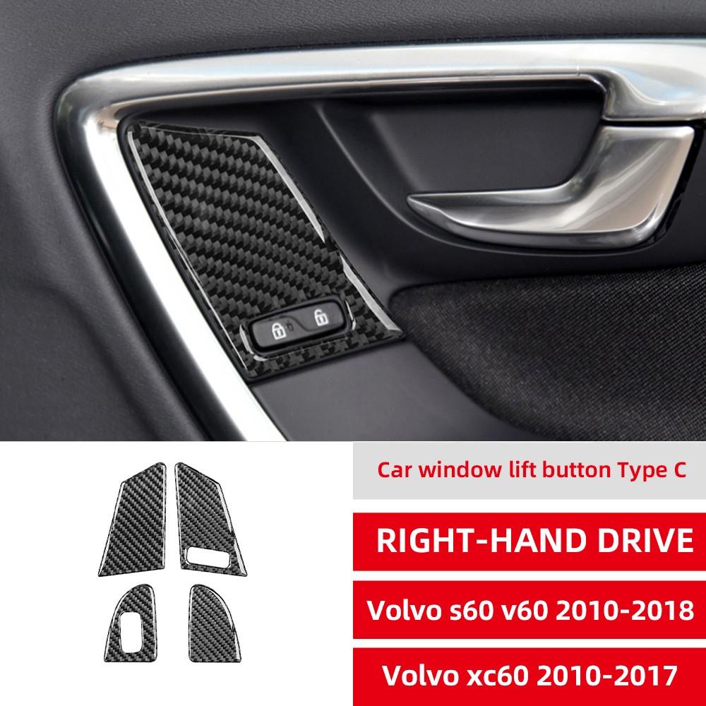 100% Real Carbon Fiber Car Window Lifter Switch Panel Cover Trim For Volvo S60 V60 2010-2018 Interior Decoration Sticker