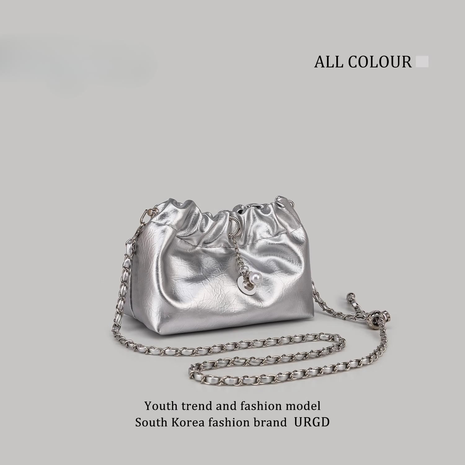 

Niche Design Fashion Chain Bucket Bag Женская сумка Texture Everything Foreign Pie Плечевая сумка Crossbody Bag серебряный