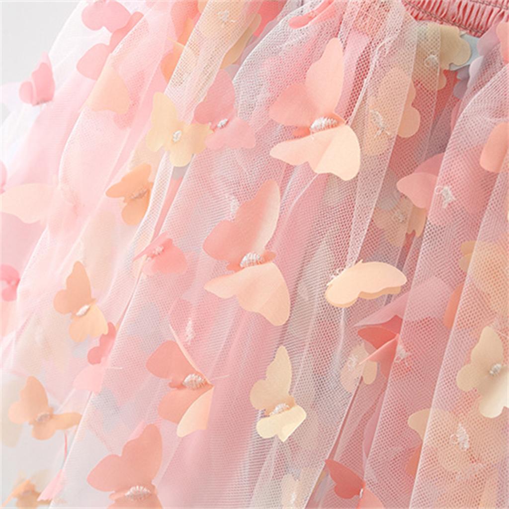 Summer Girls' Princess Party Birthday Dress Back Bow Wings Fairy Strap Embroidered Butterfly Mesh Dress