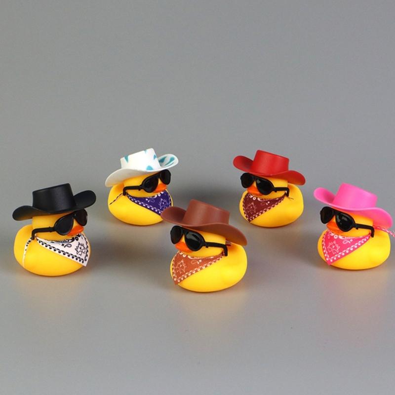 Water Play Duck Ornament with Black Cowboy Hat and Sunglasse Baby Pool Accessories Bathtub Companion For Toddlers