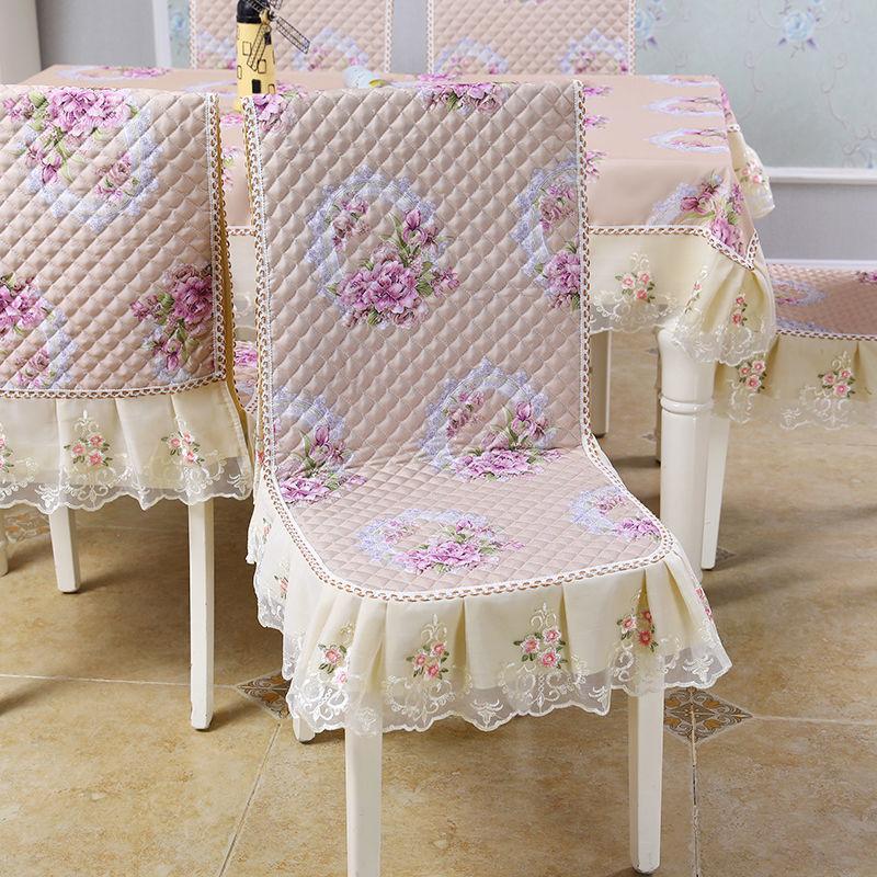 Blue One-piece Chair Cover Table Cloth Dining Chairs Mat Seat Cushion Anti-skid  Lace Chair Cushion Dustproof Cloth Wedding Party Home Decoration