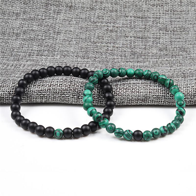 Hot Sale 2pcs/Set Couples Beaded Bracelets Tiger Eye Black Lava Natural Stone Beaded Bracelets Malachite Energy Elastic Jewelry