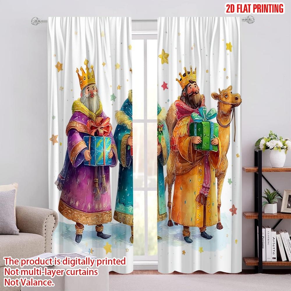 

2pcs,2D plane printing Curtains Three Wise Men with Gifts Polyester (without rod) Holiday for Various Room Types 52.50 × 116.00 cm 2 pcs