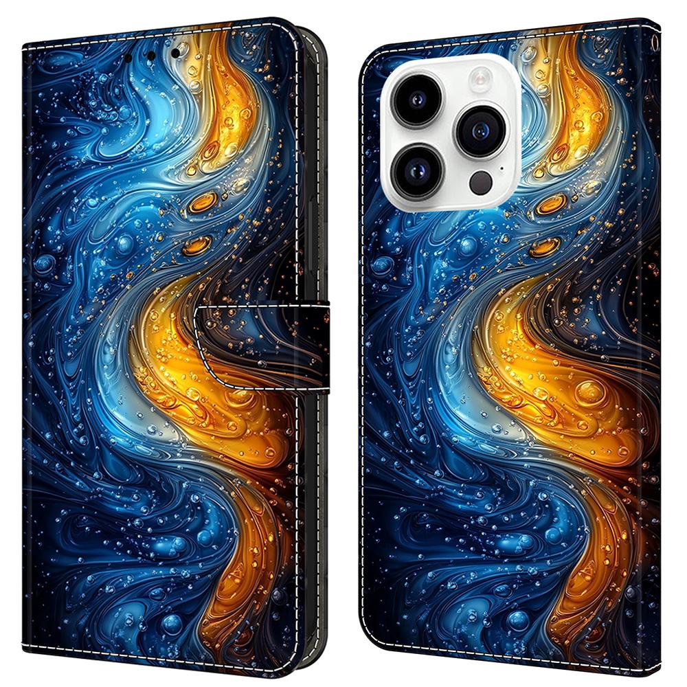 For iPhone 16 Pro Leather Case Pattern Printing Wallet Stand Flip Phone Cover