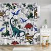 1pc Vibrant Dinosaur Pattern Shower Curtain, Whimsical Prehistoric Theme with Palm Trees and Cacti, 70x70 Inches, Polyester