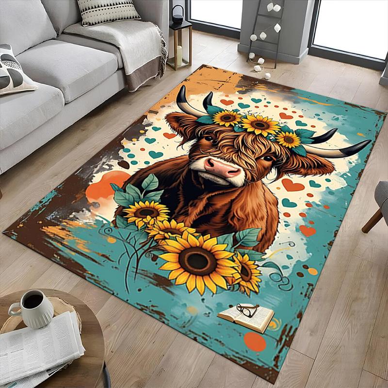 1PC Cow Sunflowers Extra Large Non Slip Floor carpet, Office, family, Studio Large Area Rug Indoor Rugs, Bold Statement Piece