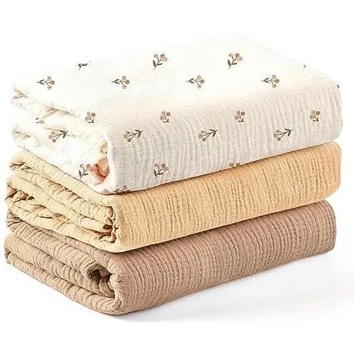 3pcs Set Cotton Muslin Swaddle Baby Wrap Blanket Set for Boys Girls Newborn Gifts Stroller Blankets Baby Bedding Kids Swaddling