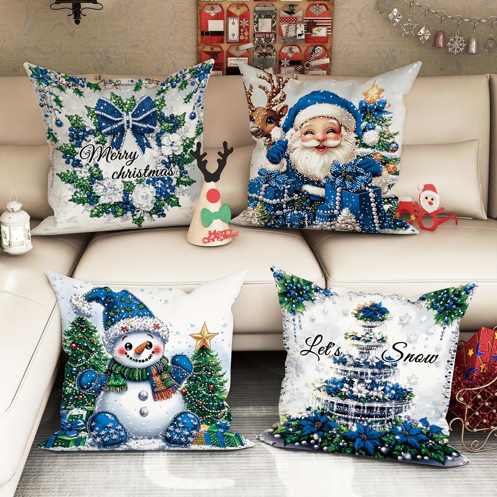 Weihnachtsdekoration Kissenbezug Frohe Weihnachten Weihnachtsmann Schneemann Girlandenmuster geeignet für Zuhause Zimmer Sofa Kissenbezug