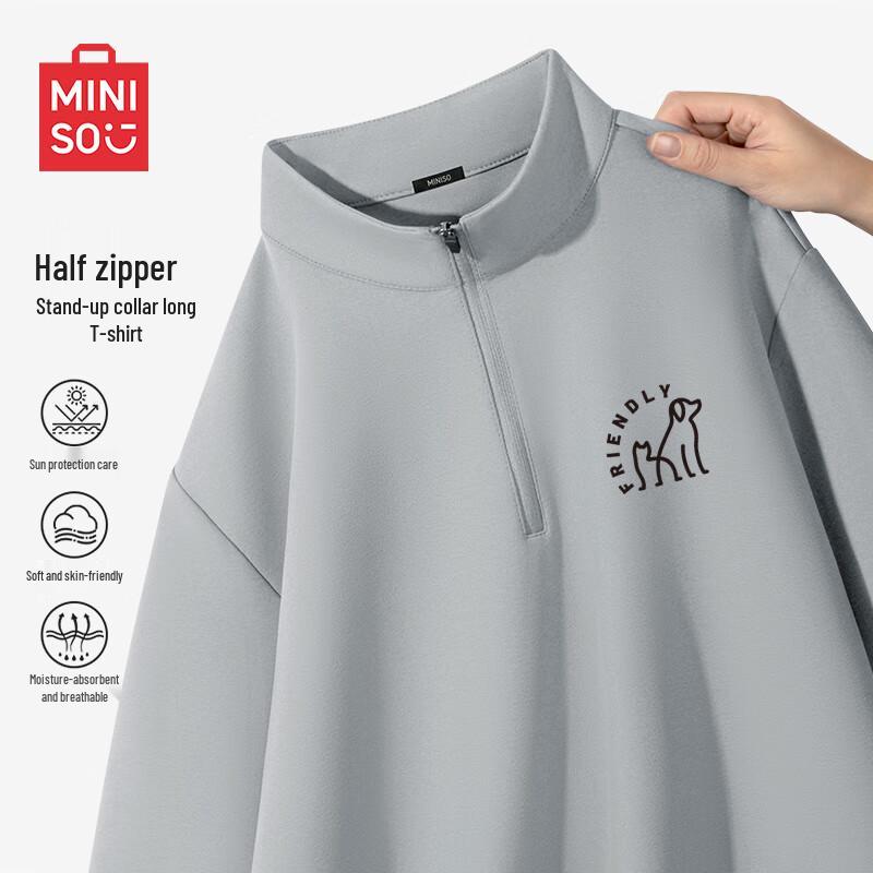 MINISO Men s Anti-bacterial Half-Zip Long-Sleeve T-Shirt M