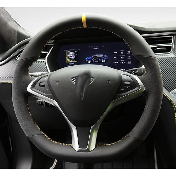 For Tesla modelS Model X Model 3 DIY Custom Leather Suede Steering Wheel Cover Car Wheel Cover Interior