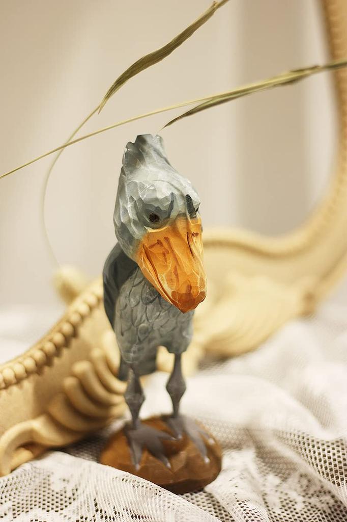 (hej!e) Shoebill Figurine, Wooden Carving, Wooden Object, Scandinavian Decor, Interior Decor, Doll, Handmade, Basswood (Gray)