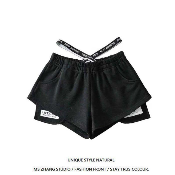 

2025 Американский Пикантный Девушка Уличный Стиль Низкая Посадка Широкие Штанины Пэчворк Горячие Шорты для Женщин Large чёрный