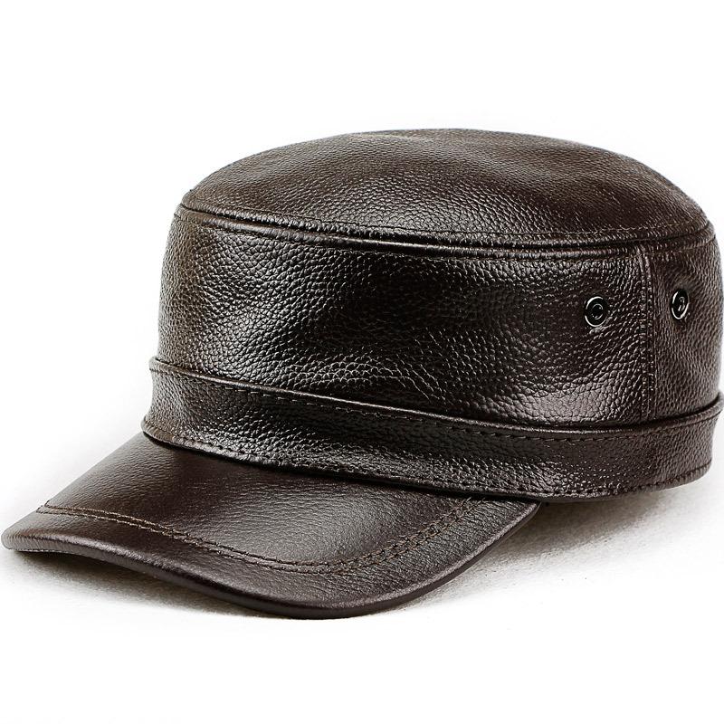 Winter Genuine Leather Flat-Top Cap |