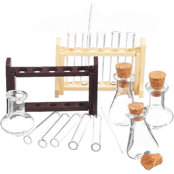 BESTonZON 2 Sets Scale Equipment Glass Household Doll House Set Dollhouse Miniature Test Tubes Wood Decorations Tiny House Test Tubes Mini House