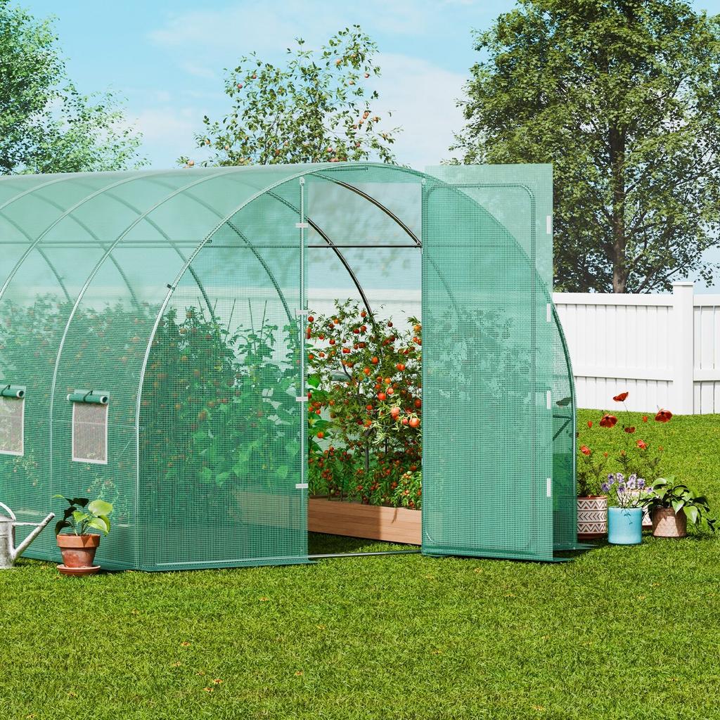 Walk-in Tunnel Greenhouse 19.36x9.68x7.4ft Galvanized Frame PE Cover Green