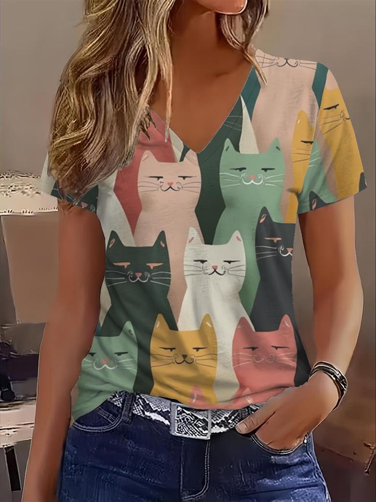 Damen Sommer V-Ausschnitt Kurzarm T-Shirt