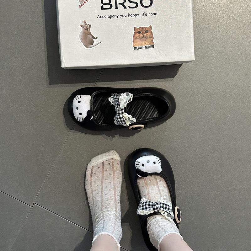 Cute cartoon bow Mary Jane shoes women 2025 summer new Hello Kitty outer wear bag head sandals single shoes